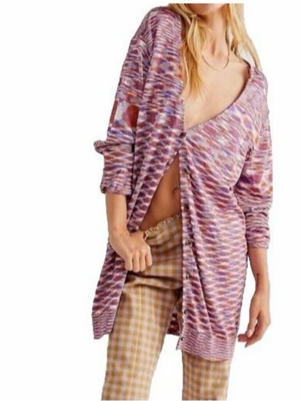 NWT FP Boho Purple Orange Button Down Oversized Tunic Cardigan
